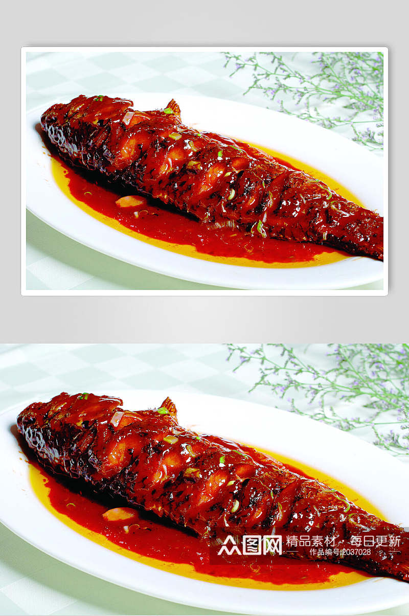 新鲜红烧大鲤鱼美食高清图片素材