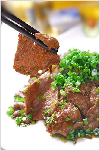 川菜葱香牛柳食品摄影图片
