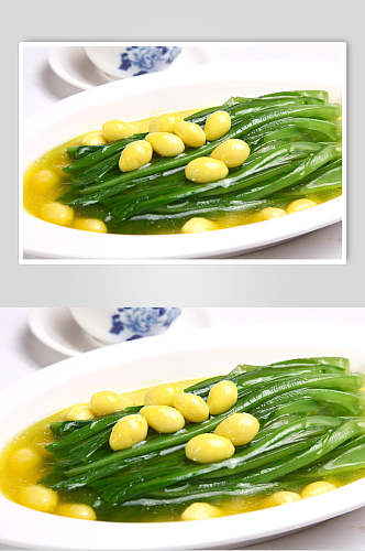银杏扒油麦菜食物摄影图片