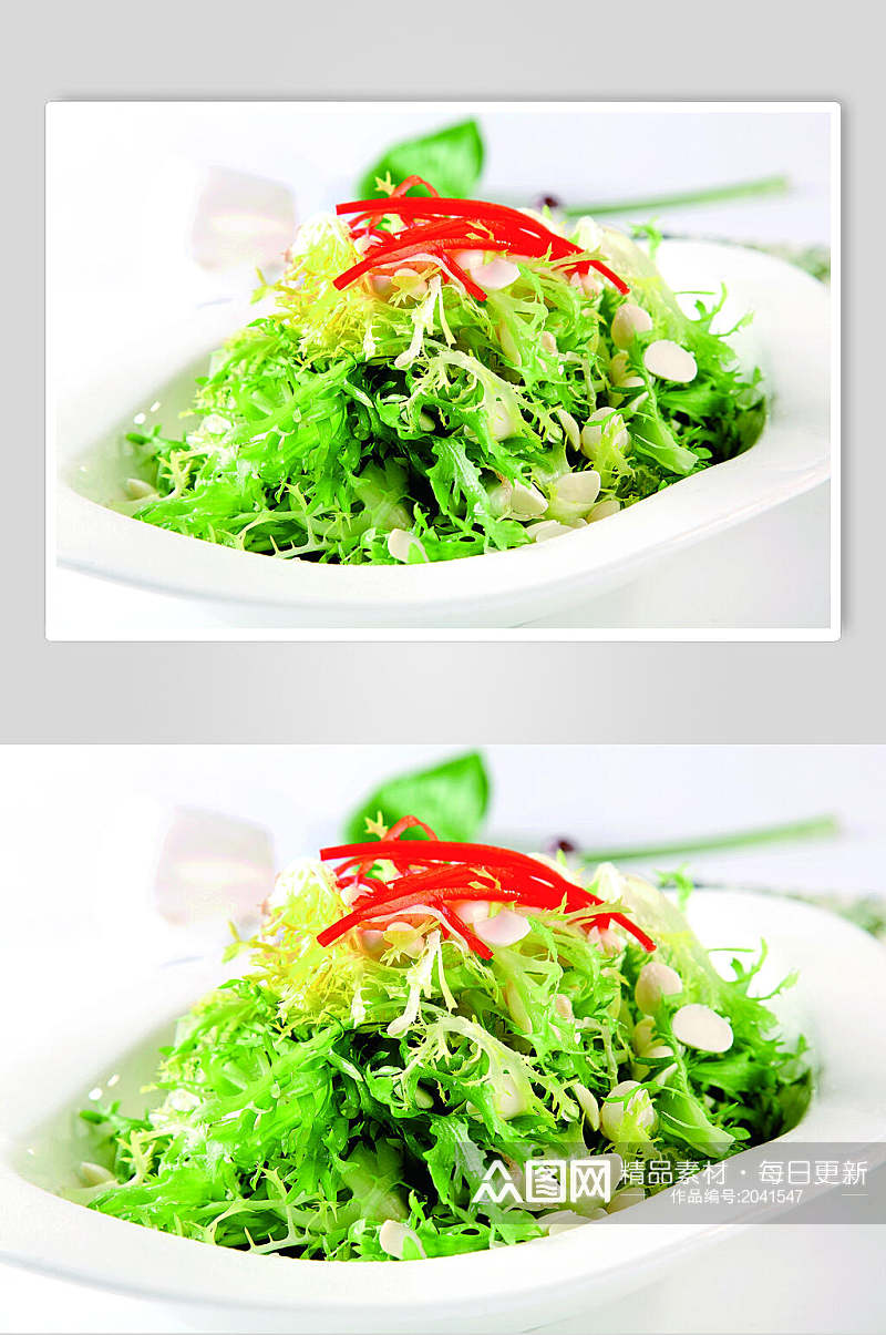 绿色有机苦菊拌杏仁美食食物图片素材