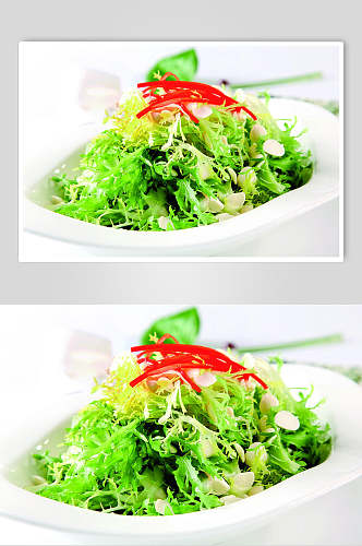 绿色有机苦菊拌杏仁美食食物图片