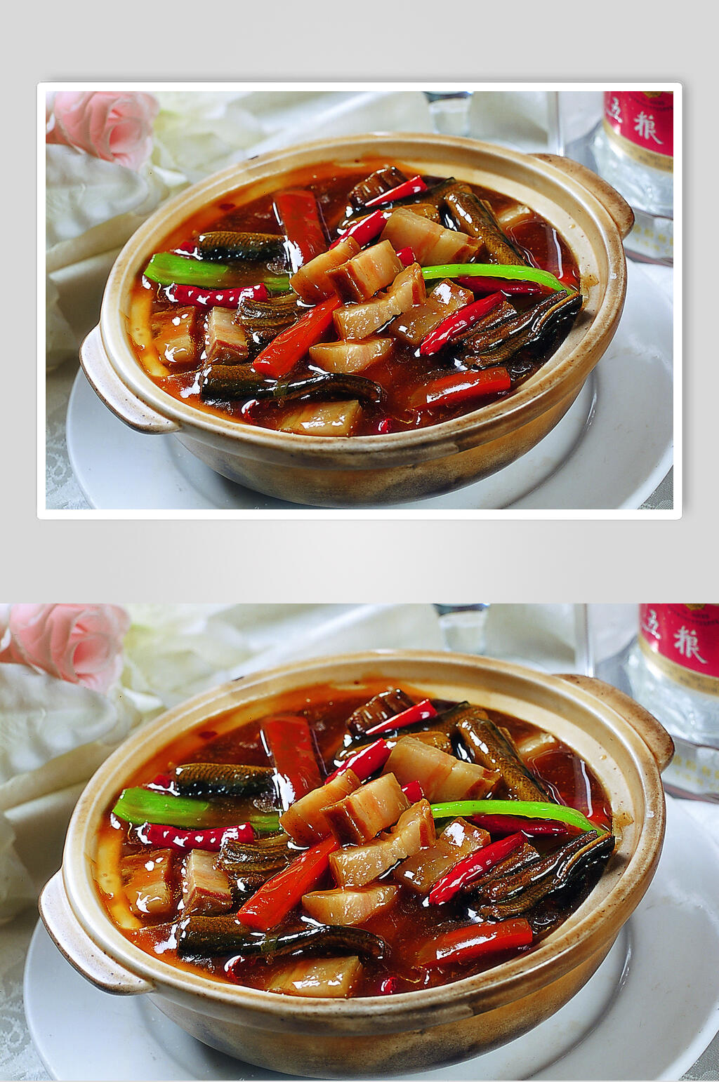 咸肉烘鳝鱼食物图片素材