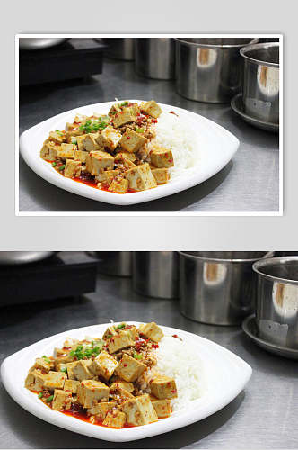 麻婆豆腐盖饭食物图片