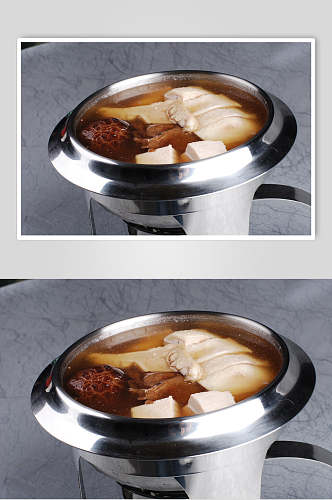 山珍菇菌老鸡汤底美食摄影图片