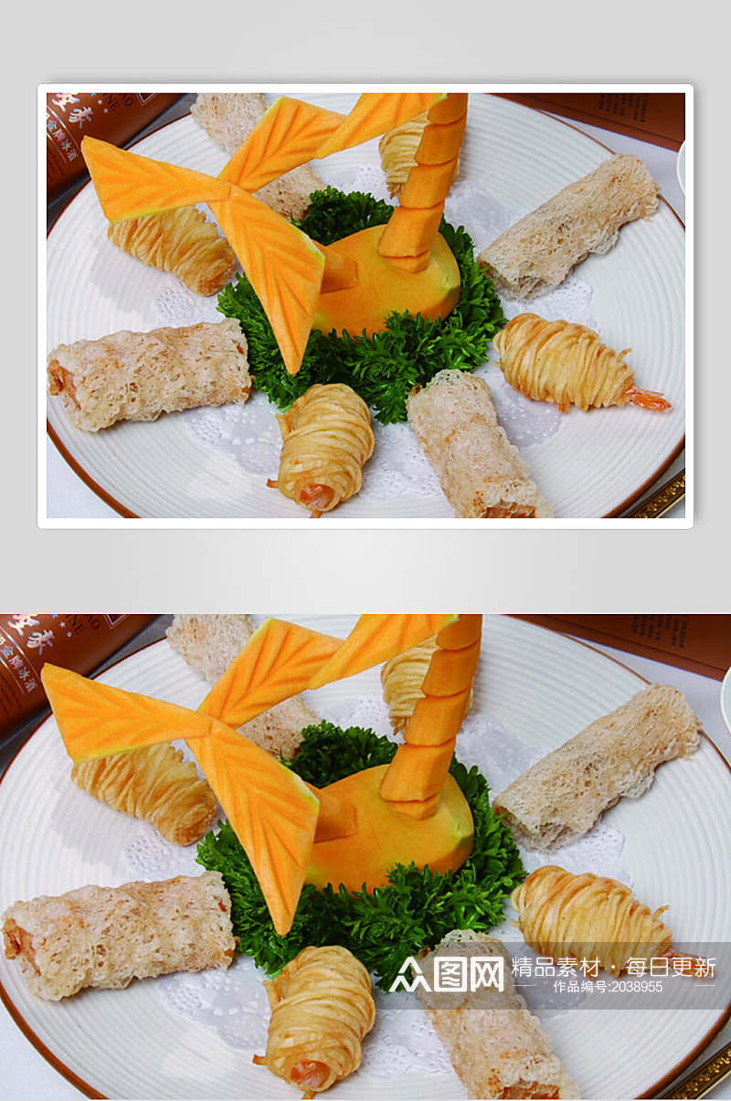 金丝虾拼生蚝卷食物摄影图片素材