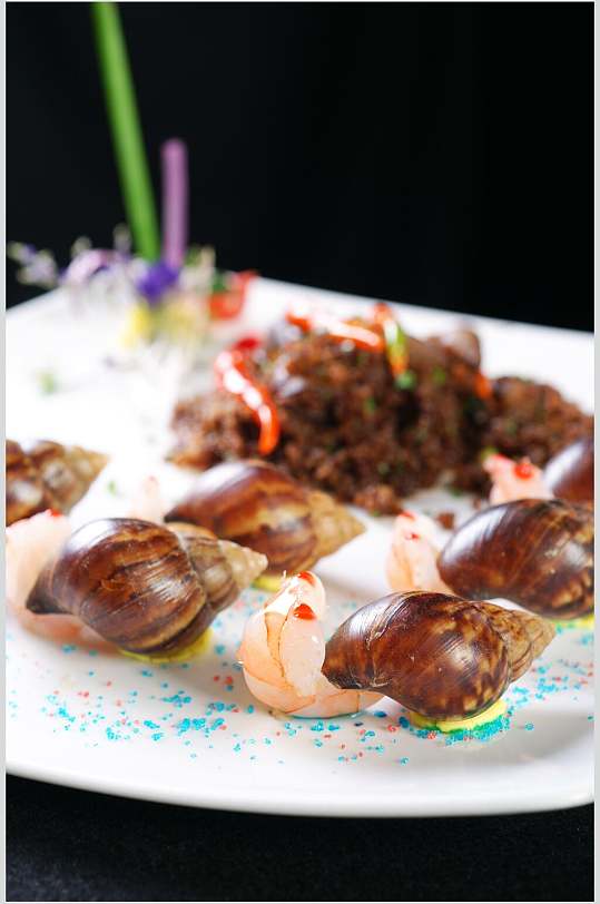 热川菜干烧蜗牛美食摄影图片