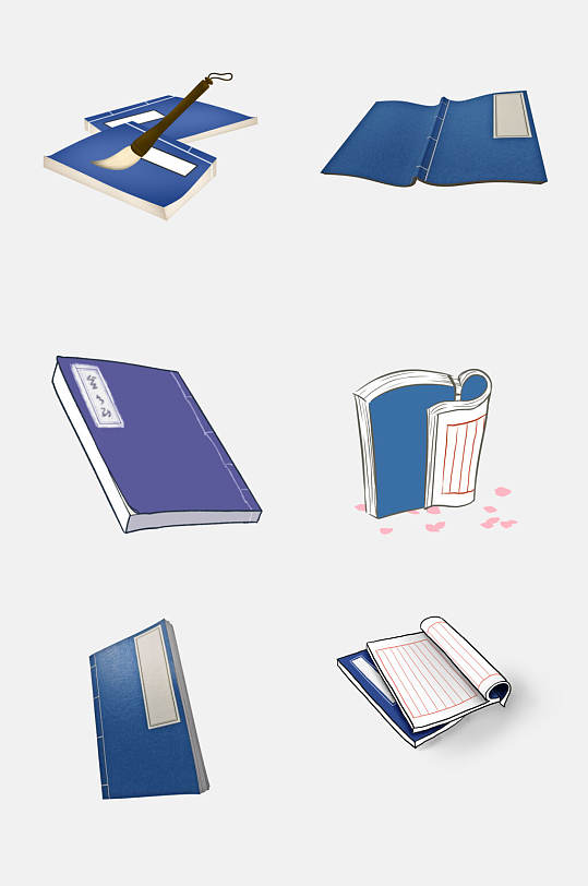 简洁中国风水墨毛笔古书书籍免抠元素