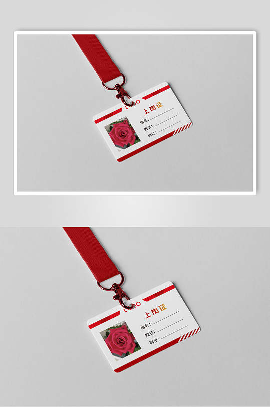 红白相间工作证胸卡胸牌样机效果图-众图网