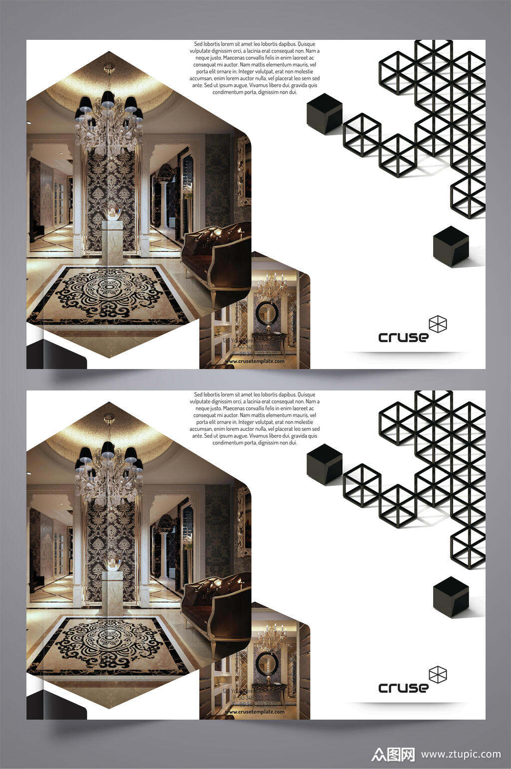 简约创意家具六边形图案三折页设计