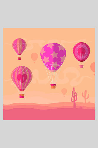 热气球插画粉色系沙漠上的热气球