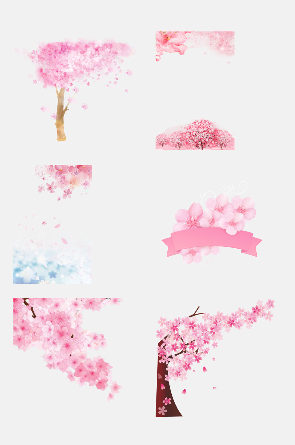 水彩花海樱花花瓣免抠元素素材