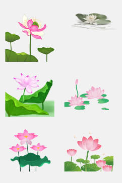 清新水彩中国风手绘荷花花朵免抠元素