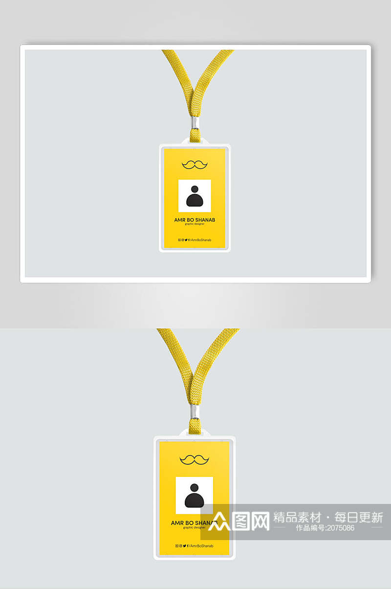 黄色工作证胸卡胸牌样机效果图素材