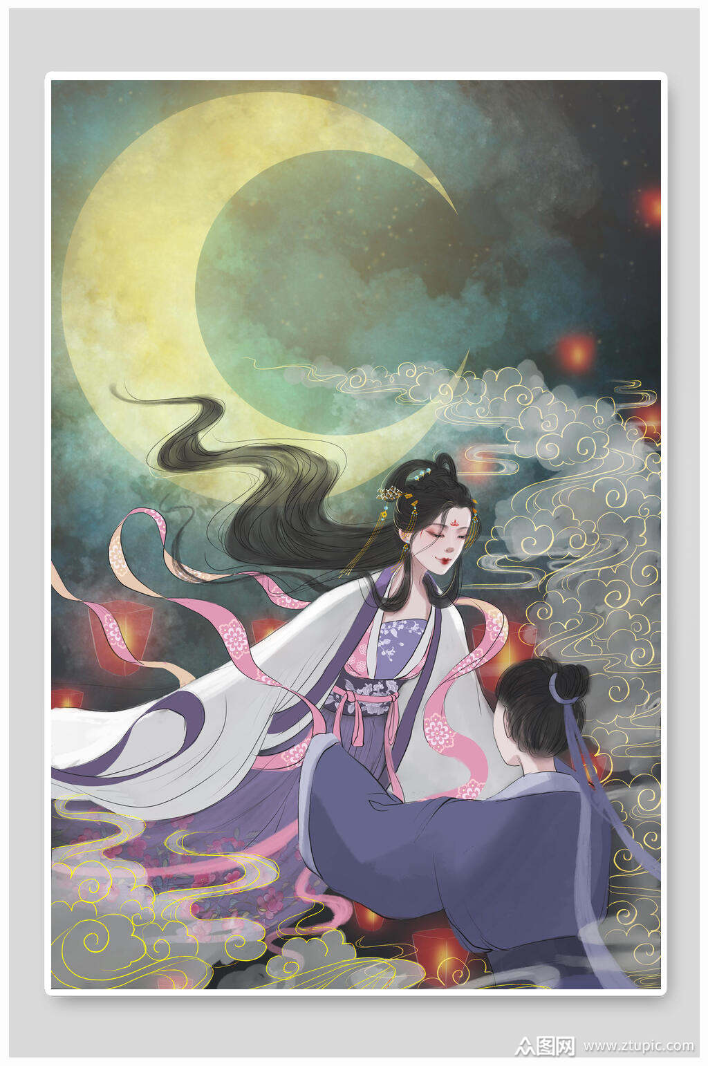 古风七夕情人节插画素材