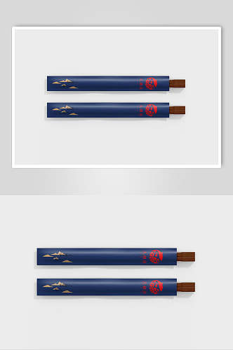 蓝色中式筷子餐饮品牌整套VI样机效果图