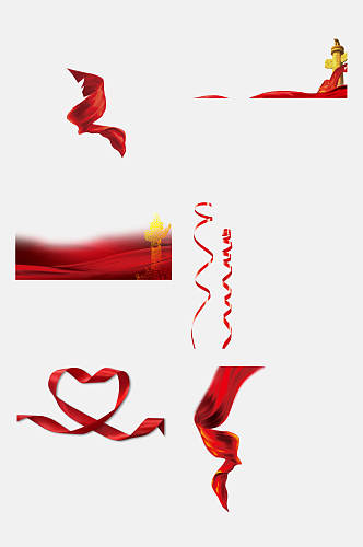 中华柱红色彩带绸带免抠元素素材