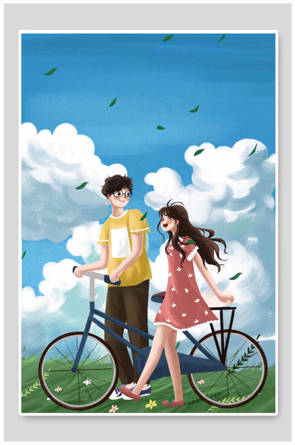 清新动漫风七夕插画素材素材