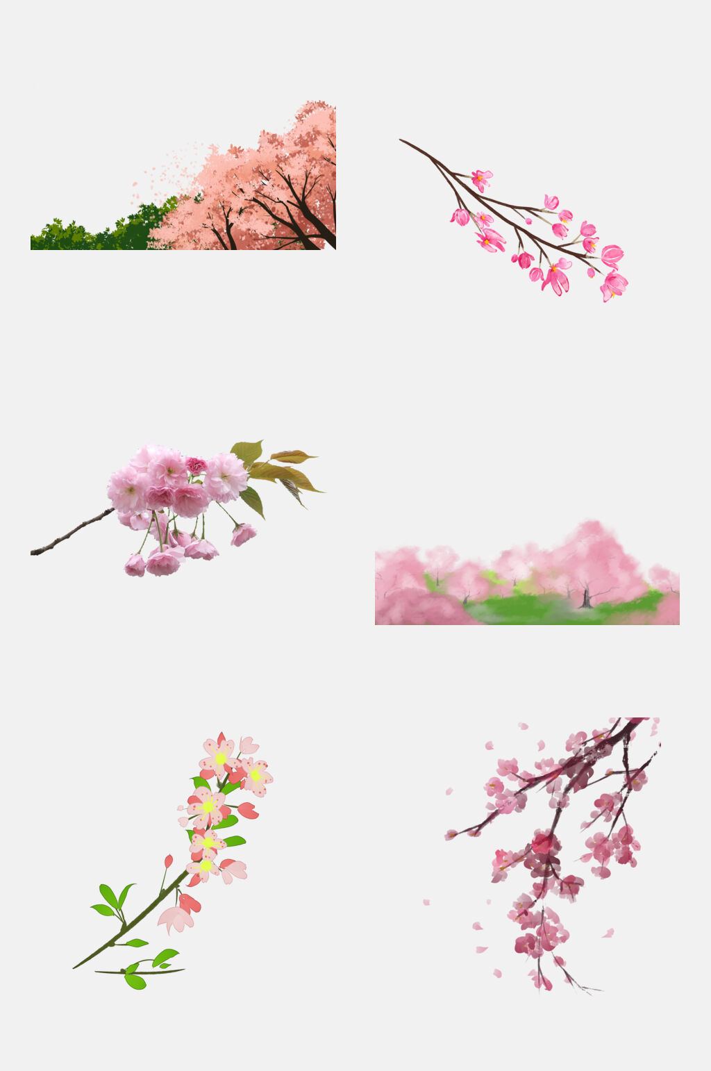 清新水彩唯美日式樱花免抠元素素材