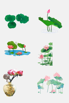 清新中国风手绘荷花花朵免抠元素