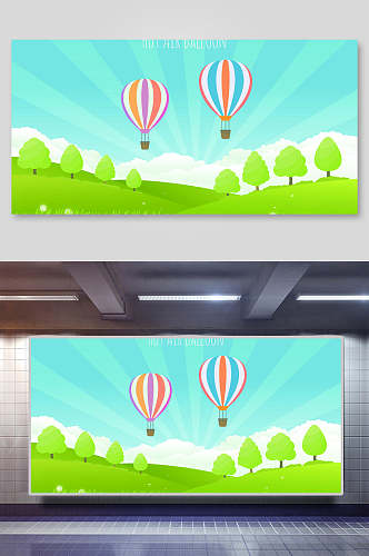 热气球插画横向热气球旅行