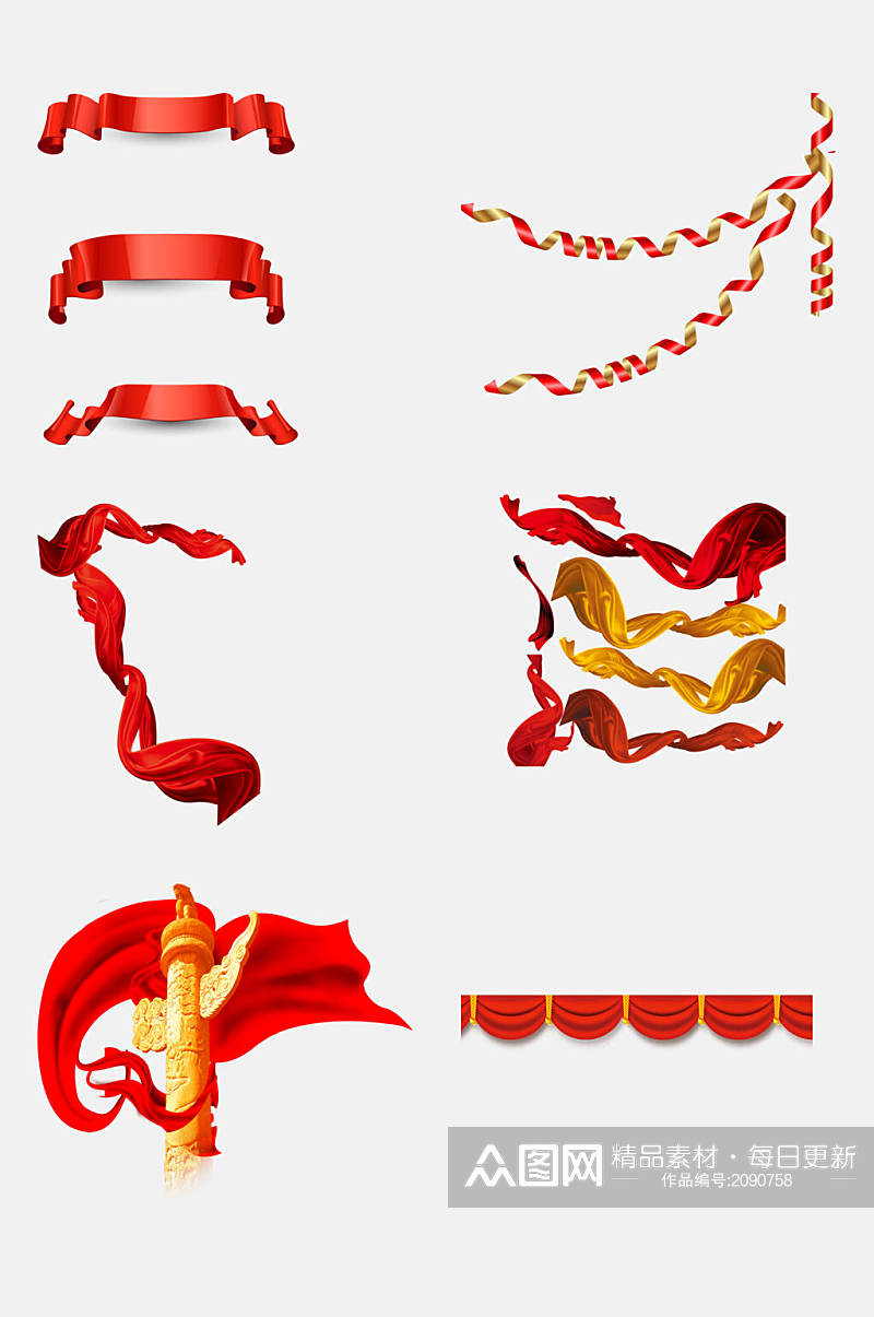 中华柱红色彩带绸带免抠元素素材素材