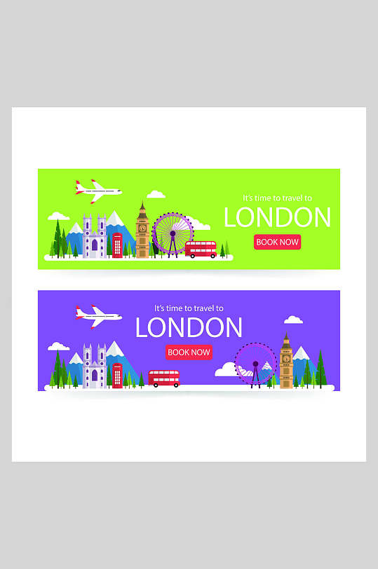 扁平化旅游旅行矢量插画伦敦旅行宣传