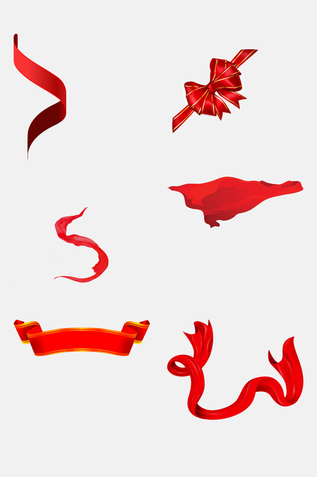 红色主题彩带绸带免抠元素素材