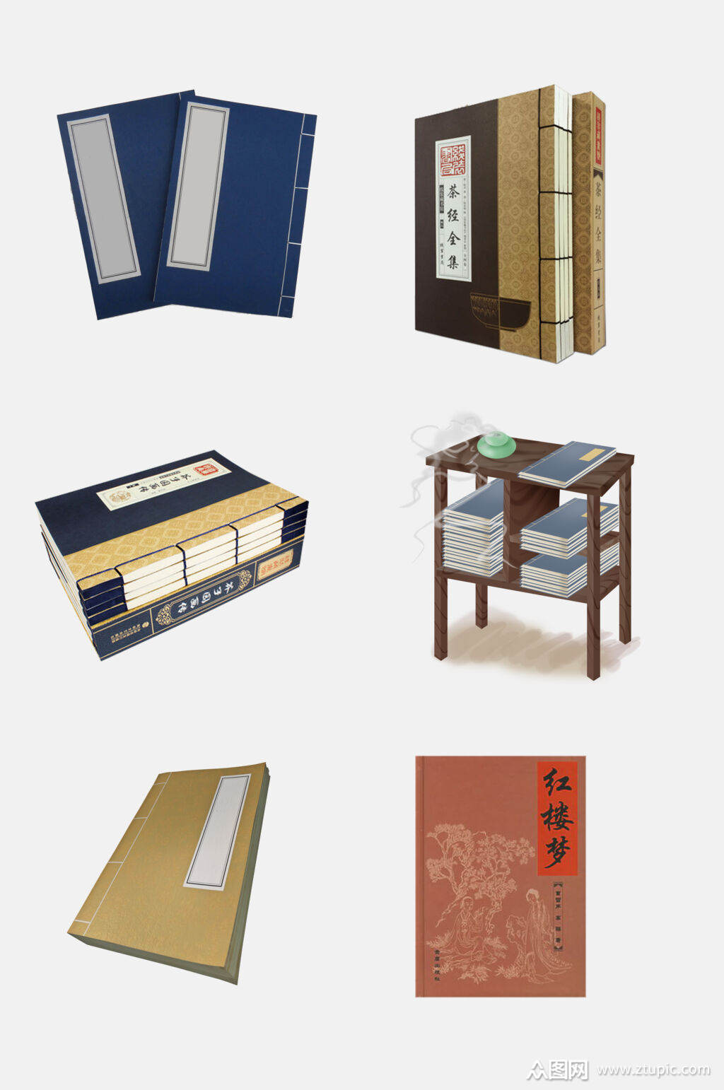 中国风水墨古书书籍书架免抠元素