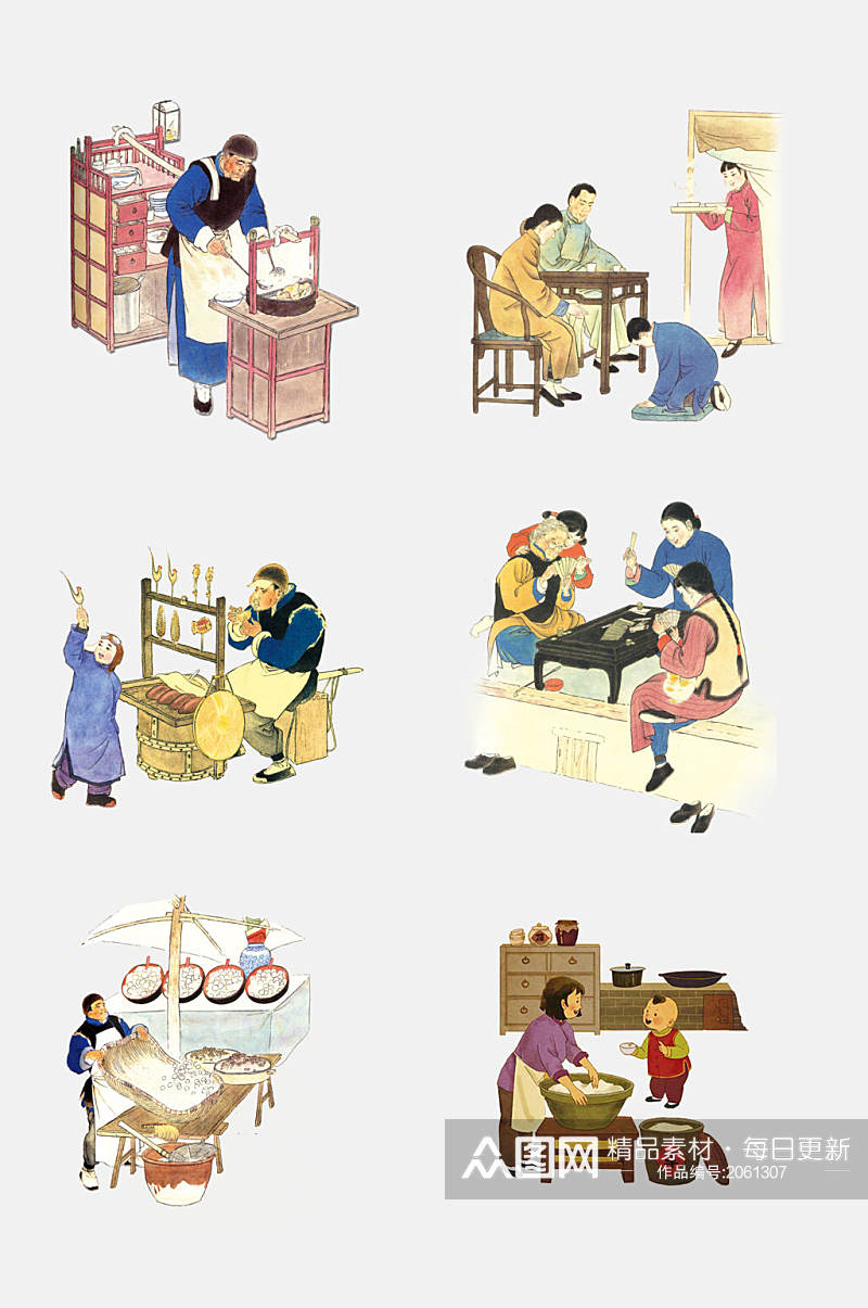 卡通古风中国风古代手工艺人物免抠元素素材