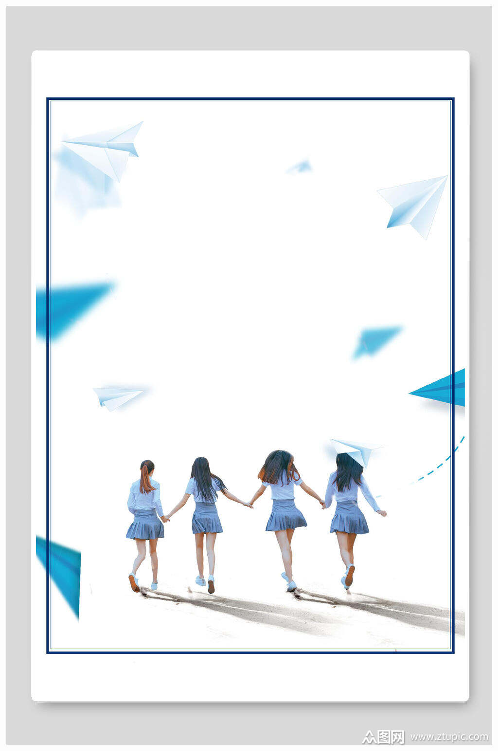 蓝白校园风青春毕业季背景素材
