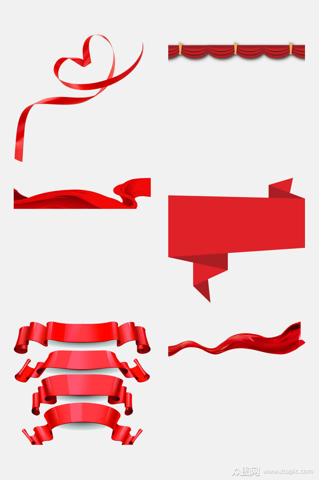 花式红色彩带绸带免抠元素素材
