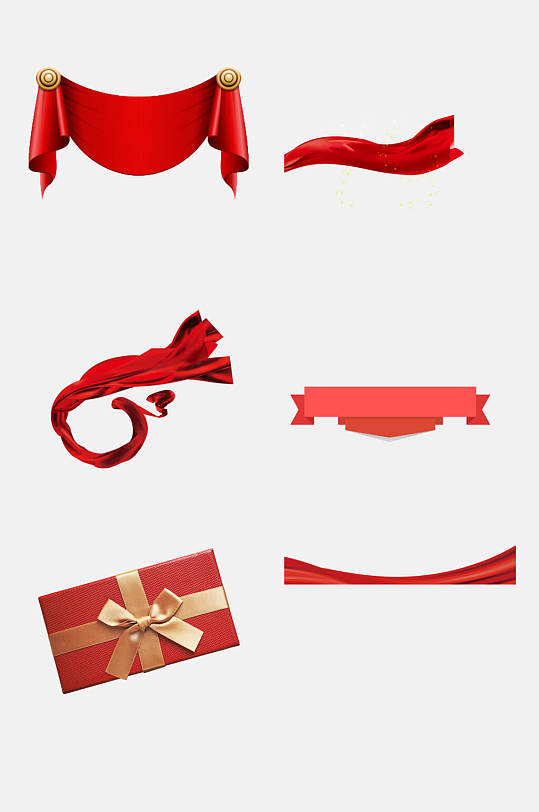 礼品盒红色彩带绸带免抠元素素材