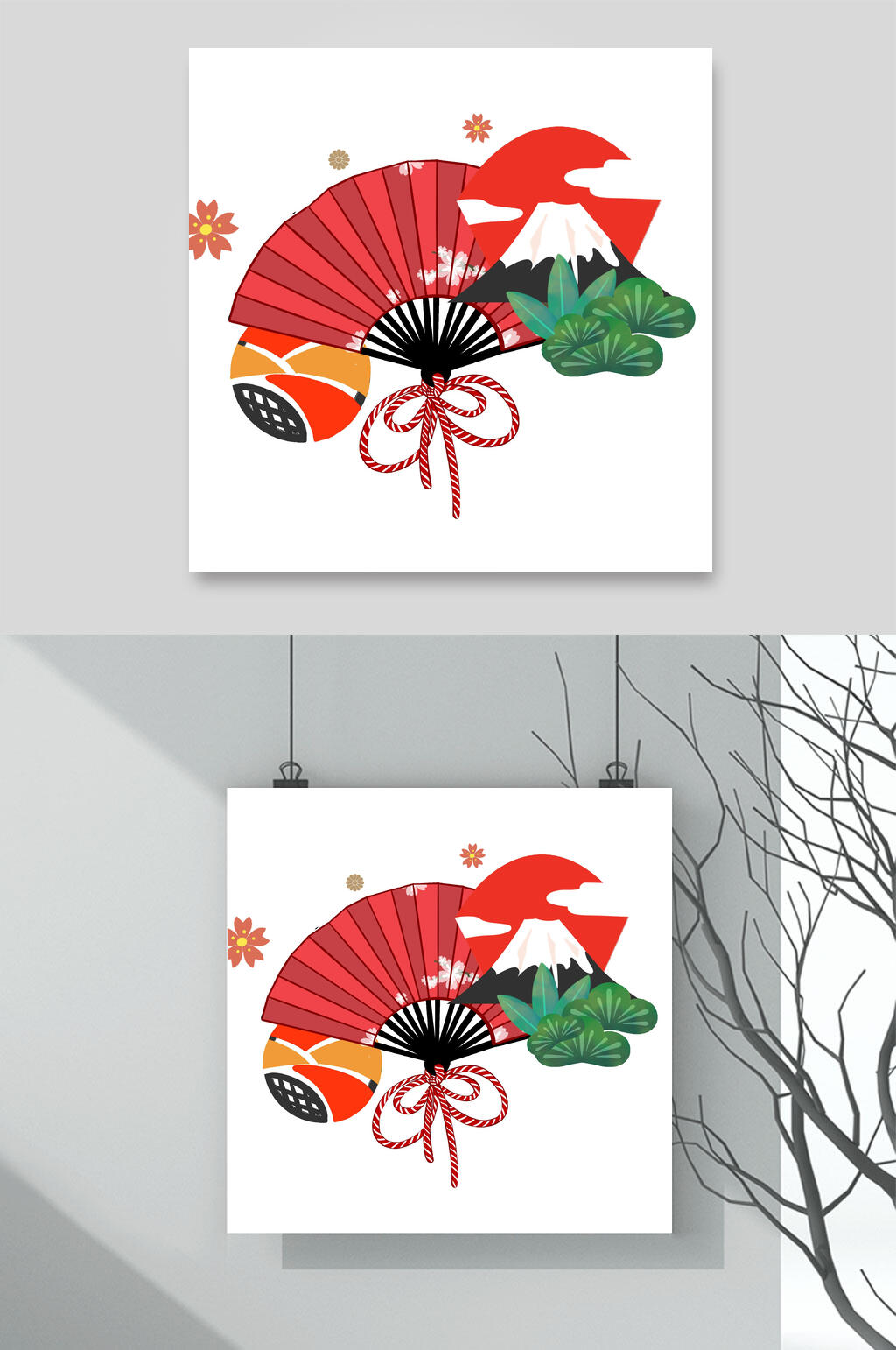简约日式日系神庙扇子元素素材素材