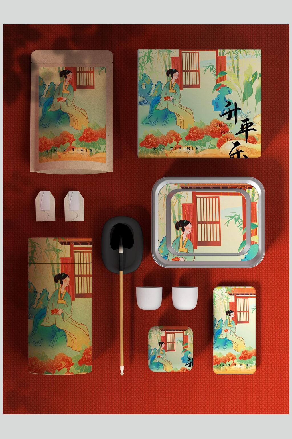 国潮品牌美食包装整套VI样机设计素材
