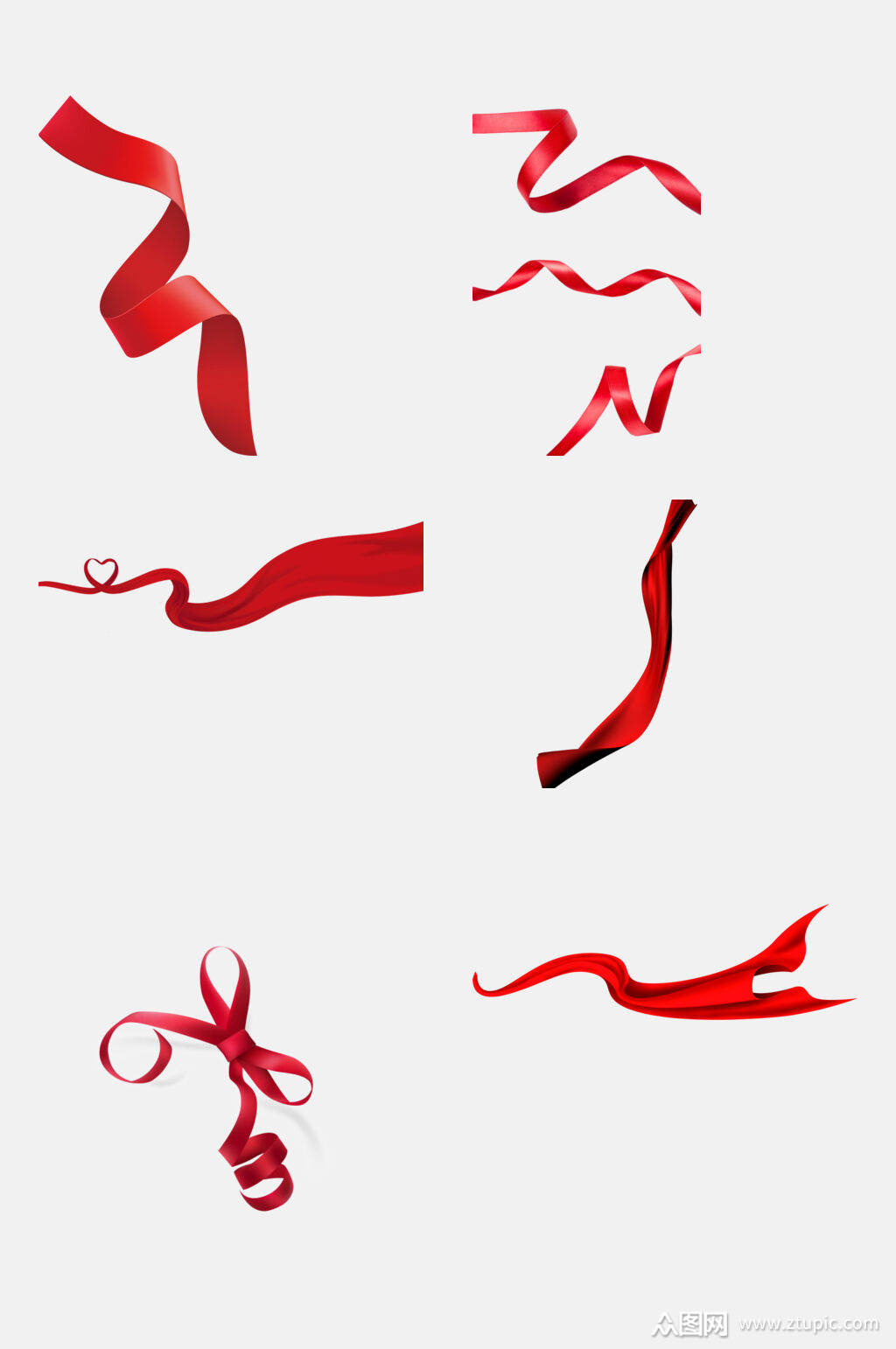 传统红色彩带绸带免抠元素素材