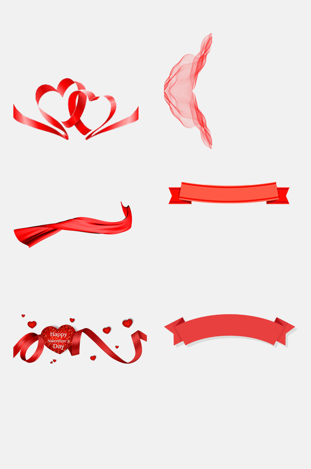 爱心红色彩带绸带免抠元素素材