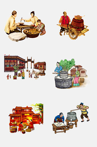 中国风古代手工艺人物传统美食免抠元素