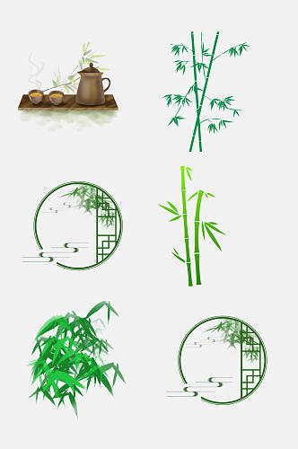 剪纸风庭院大熊猫竹子免抠元素