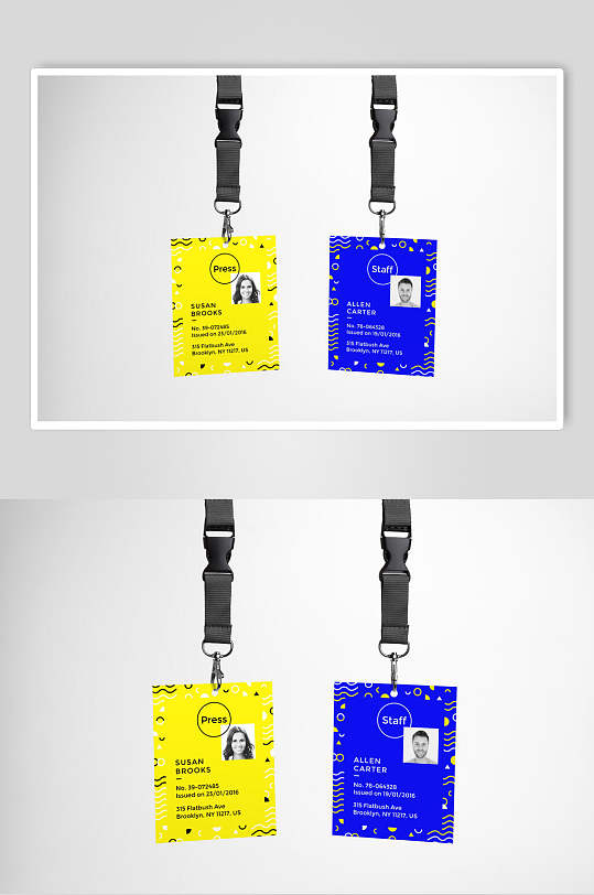 黄蓝两款工作证胸卡胸牌样机效果图