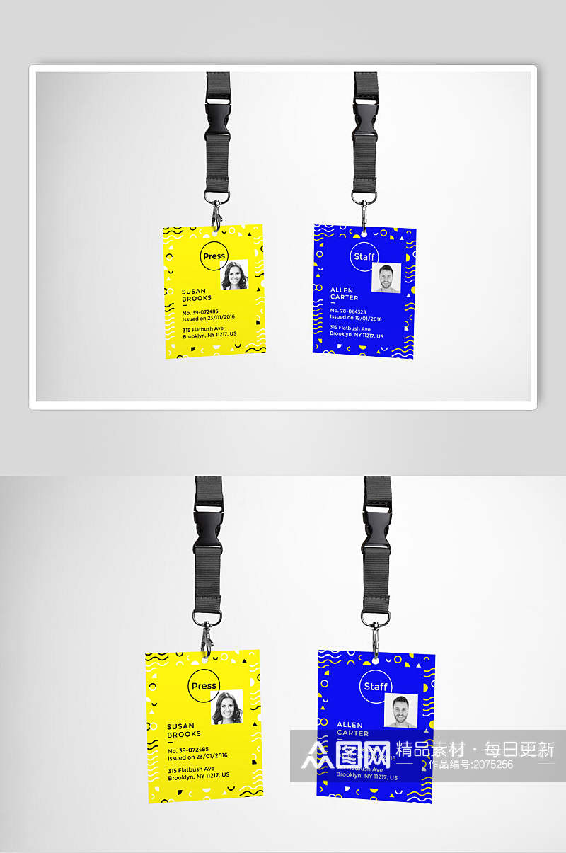 黄蓝两款工作证胸卡胸牌样机效果图素材