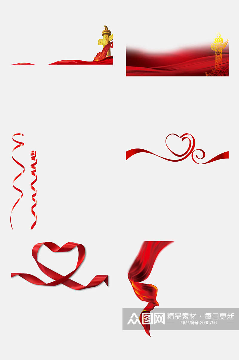 中华柱红色彩带绸带免抠元素素材素材