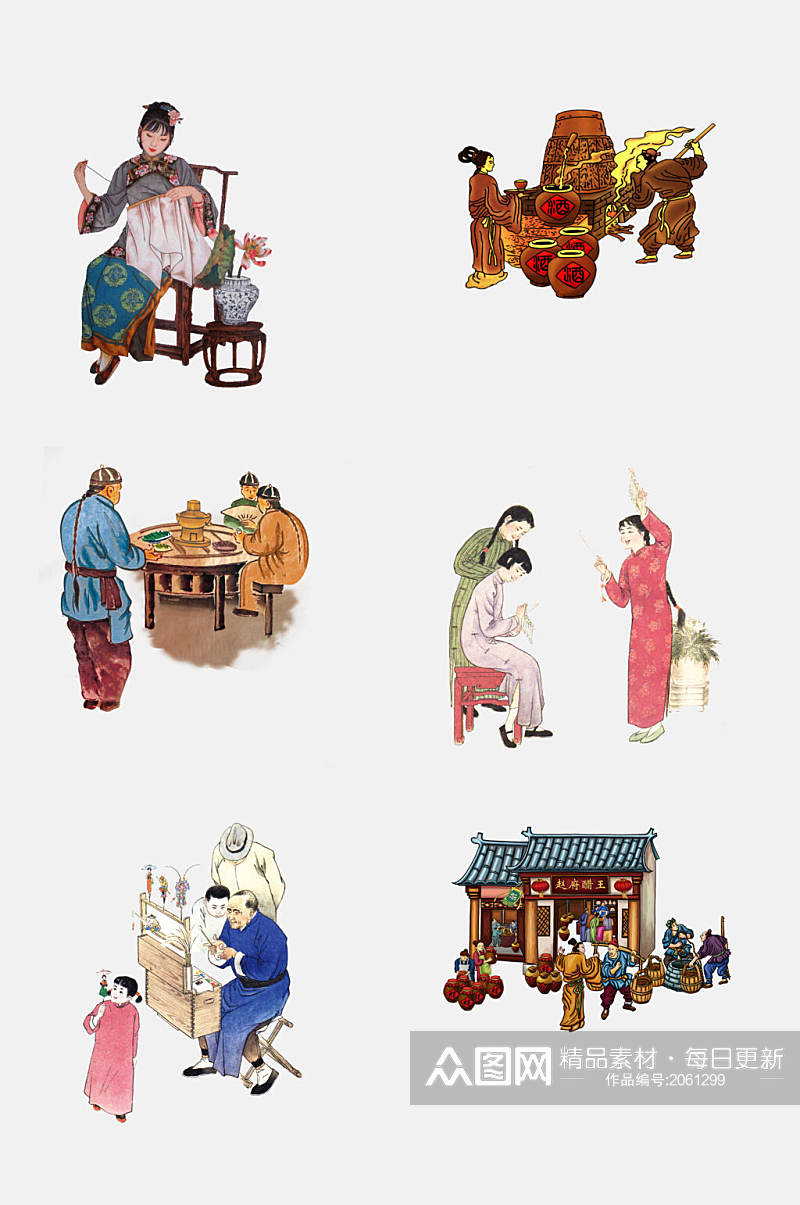 古风中国风古代手工艺人物店铺免抠元素素材