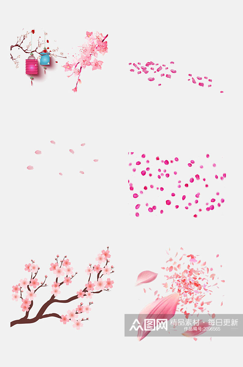 粉色花瓣树枝樱花免抠元素素材