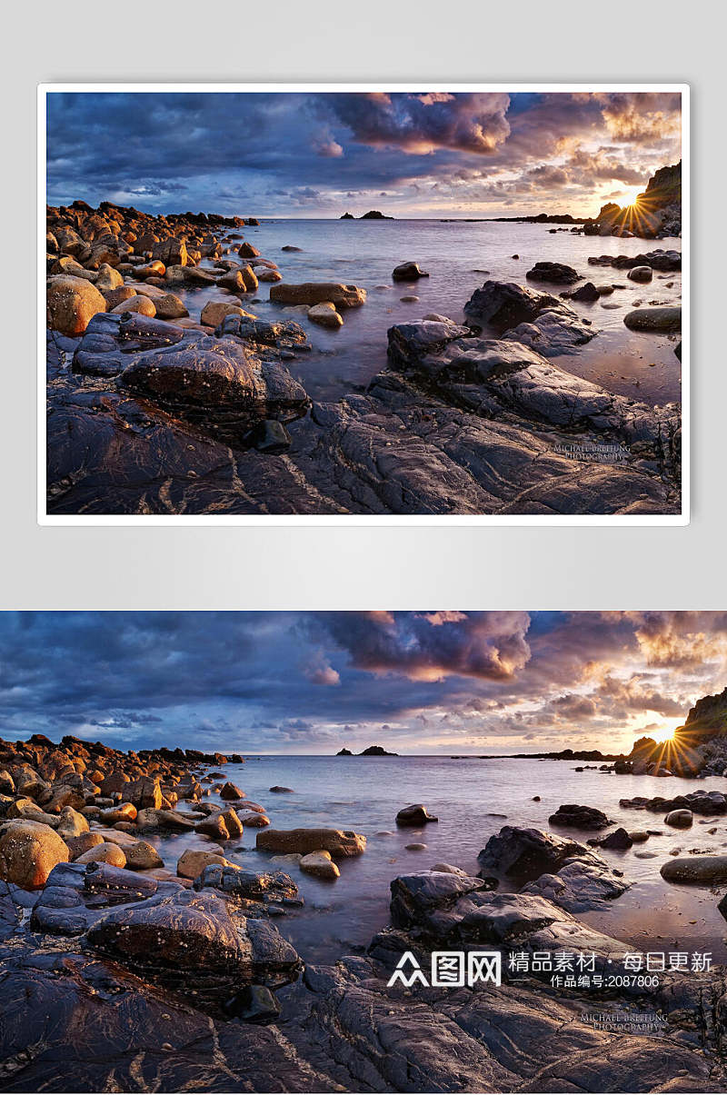 海岸岩石夕阳黄昏图片素材