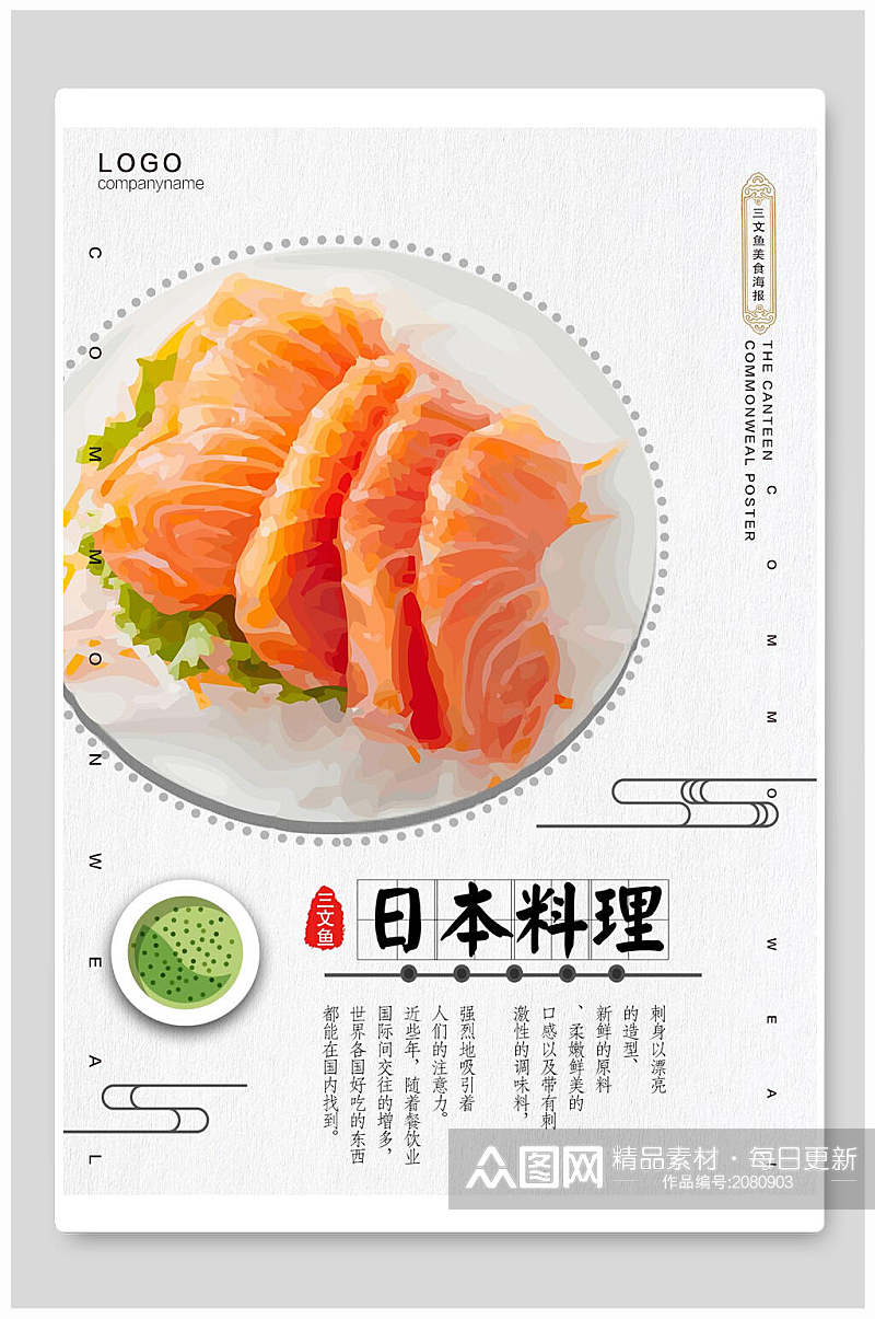 简约日本料理三文鱼寿司海报素材