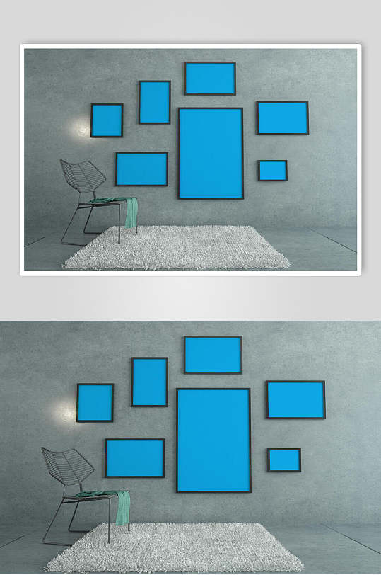 蓝色装饰画相册整套VI样机效果图