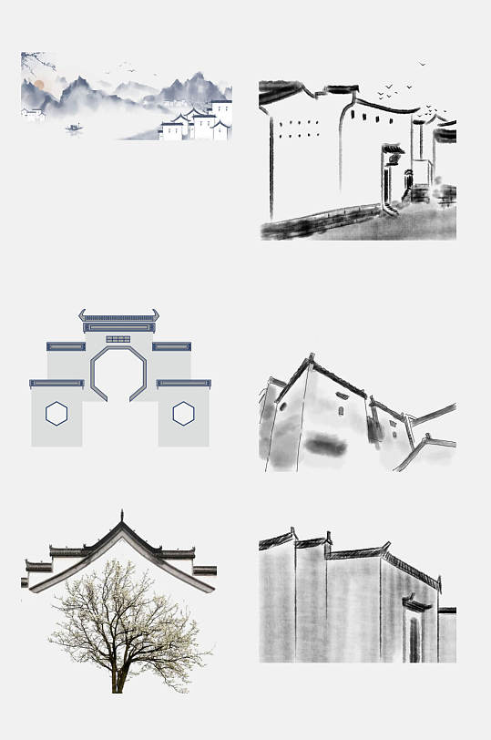 江南水乡徽派建筑树木设计元素