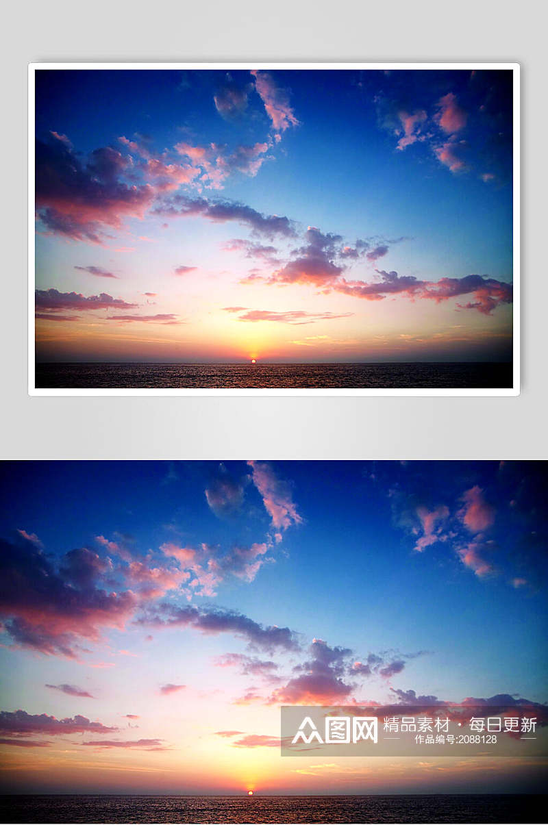 清新蓝色天空夕阳黄昏摄影图片素材