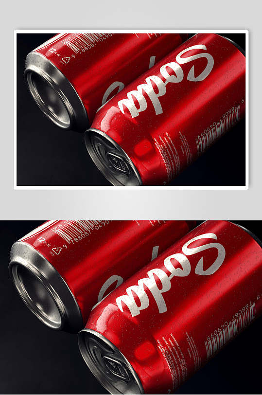 红色饮料易拉罐包装贴图样机效果图