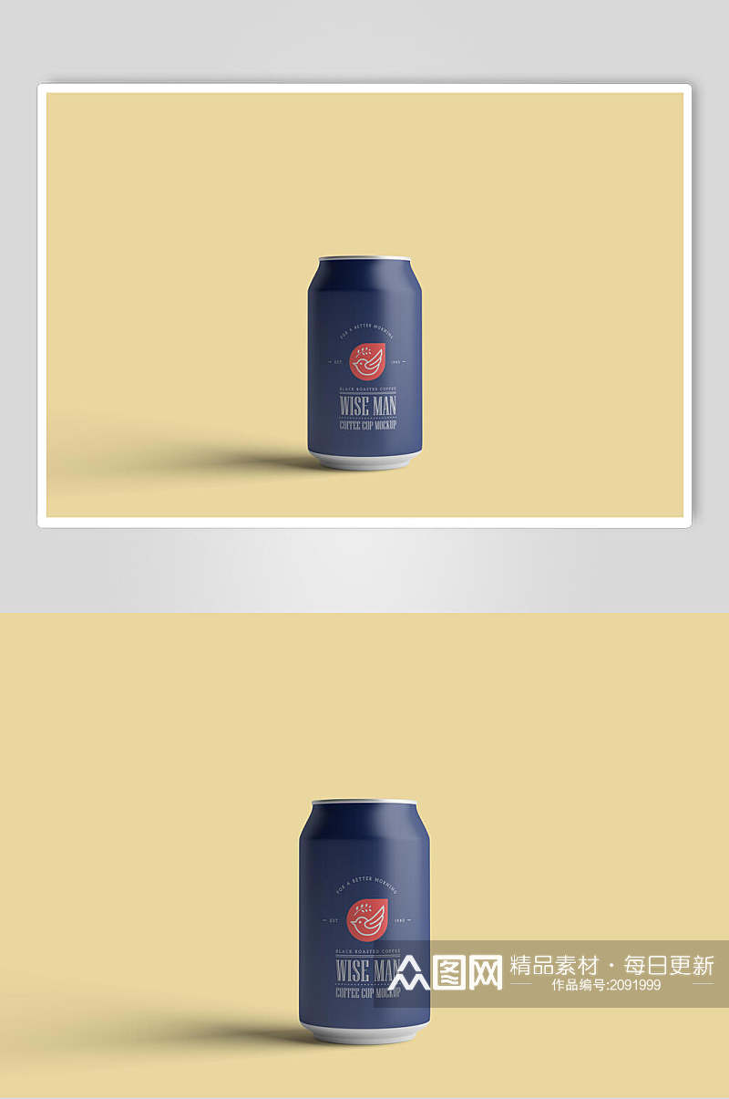 蓝色铝制易拉罐包装样机效果图素材